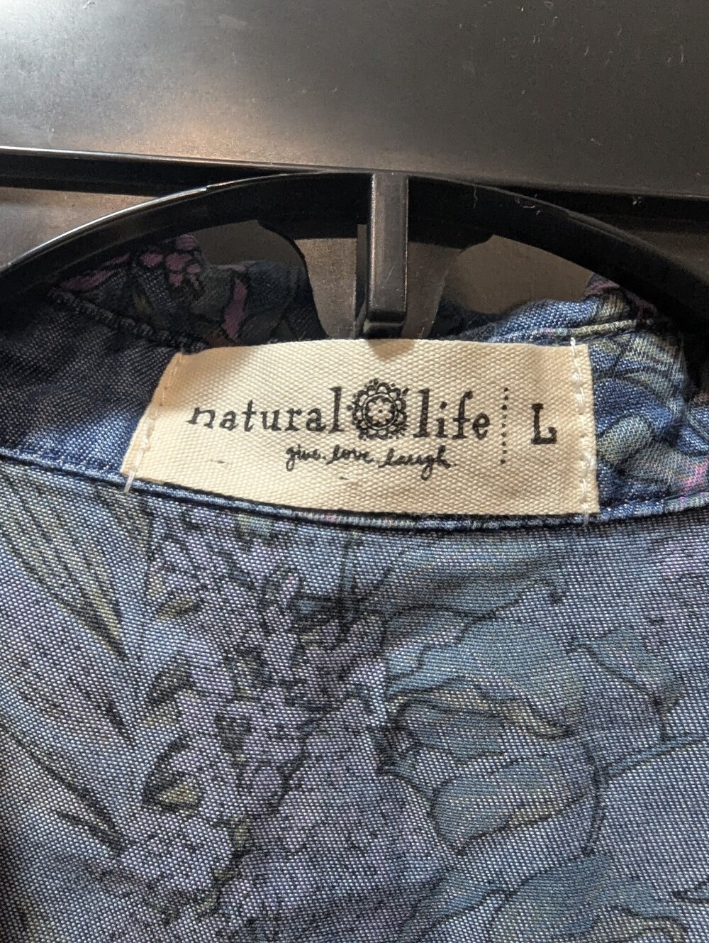 Natural Life Rebecca Wisteria Chambray Floral Tiered Oversized Boho Midi Dress - Picture 7 of 9